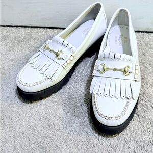 G.H. Bass & Co. White Loafers with Gold Accents— never worn